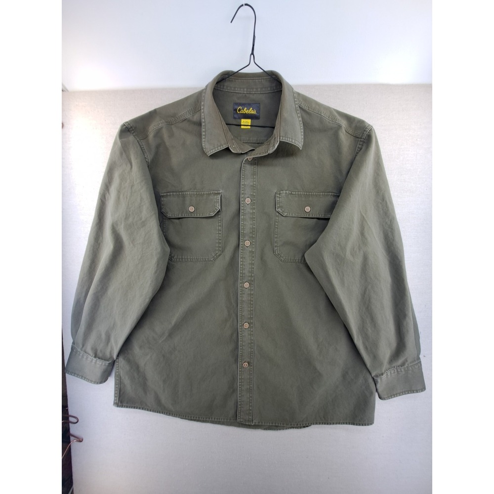 Cabelas Safari Canvas Shirt Mens XL Tall Army Green Long Sleeve Pockets